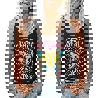 Softball Girls Cute Heart Softball Player Women Tank Top | Seseable FR