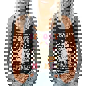 Spooky Mama Halloween Mom Ghost Costume Groovy Women Tank Top | Mazezy