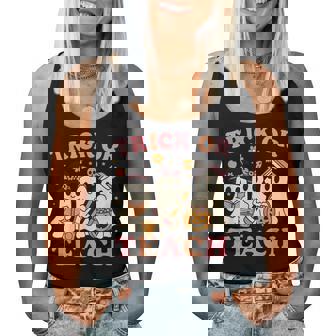 Teacher Halloween Trick Or Teach Cute Ghost Coffee Pumpkins Women Tank Top | Mazezy