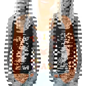 Teacher Halloween Trick Or Teach Floral Ghost Women Tank Top - Thegiftio