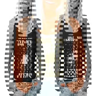 Thank You Veterans Patriotic Dog Tag American Flag Women Women Tank Top | Mazezy