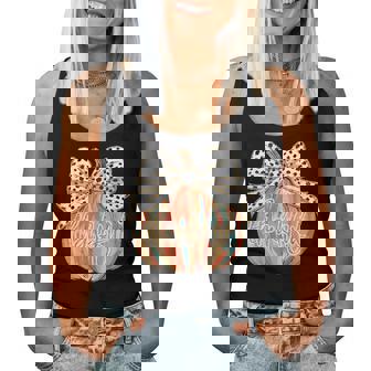 Thankful Pumpkin Coquette Bow Thanksgiving Fall Y'all Autumn Women Tank Top | Seseable CA