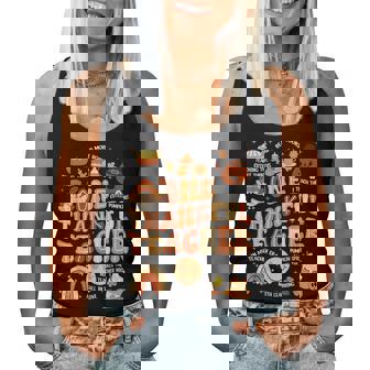 Thanksgiving One Thankful Teacher Fall Groovy Women Women Tank Top | Mazezy