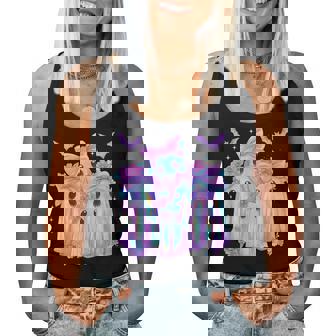 Tie Dye Galaxy Ghost Pumpkin Halloween Neon Ghost Girl Women Women Tank Top - Thegiftio