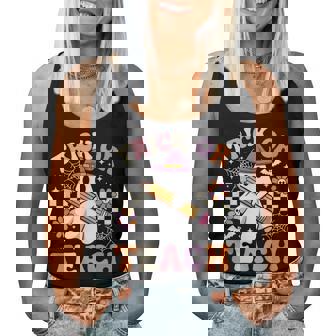 Trick Or Teach Groovy Teacher Halloween Retro Ghost Women Tank Top - Monsterry