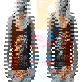 Trump Girl No Apologies Messy Bun Sunglasses Trump Usa Flag Women Tank Top | Seseable CA