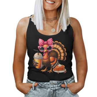 Turkey Drinking Coffee Thanksgiving Bow Turkey Day Women Tank Top - Thegiftio UK