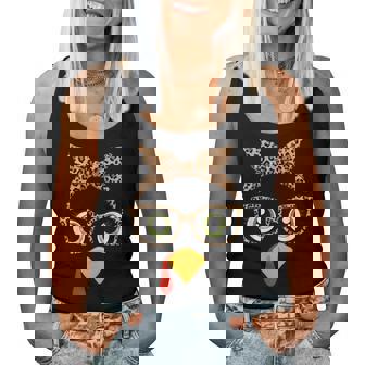 Turkey Face Girl Leopard Bow Headband Glasses Thanksgiving Women Tank Top - Monsterry