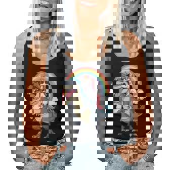 Unicorn Riding T-Rex Dinosaur Rainbow Boys Girls Women Women Tank Top - Thegiftio