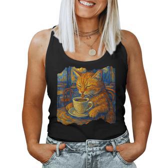Van Gogh Cat Painting Artistic Cat Coffee Lover Women Tank Top - Monsterry