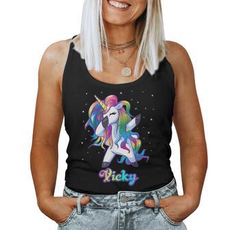 Vicky Nombre Personalizado Personalizado Rainbow Unicorn Dabbing Camiseta sin mangas para mujer - Regaloses