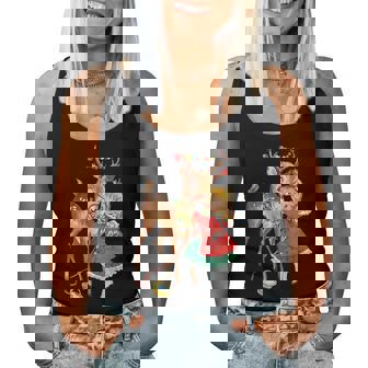 Vintage 1950S Old Fashioned Family Christmas Retro Christmas Reindeer And Girl Mid Century Xmas Women Tank Top | Seseable UK