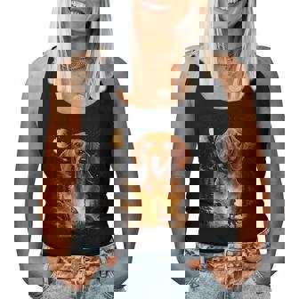 Vintage 90S Dachshund Howling At The Moon Wiener Dog Mom Women Tank Top - Thegiftio