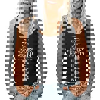 Vintage Christian Blessed Papa American Flag Fathers Day Women Tank Top | Seseable FR