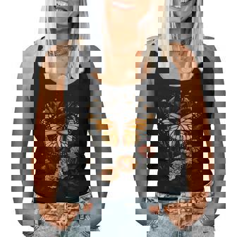 Vintage Monarch Butterfly Cute Zinnias Flower Girl Plant Mom Women Tank Top - Monsterry