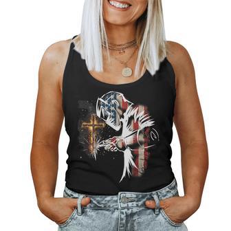Welder American Flag Mig Tig Welding Faith Cross Christian Women Tank Top | Mazezy