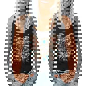 Western Girly Bow Cow Teal Turquoise Feathers Southwest Girl Women Tank Top - Monsterry