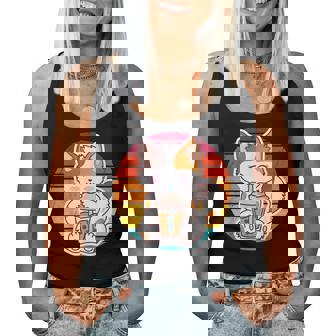 かわいい猫 ボバ ティーバブル アニメ 日本猫 女の子 ティーン レディースタンクトップ - Kawaiitshirt