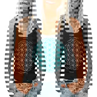 スピリチュアルセイクリッドジオメトリ 生命の花 ブルー レディースタンクトップ - Kawaiitshirt