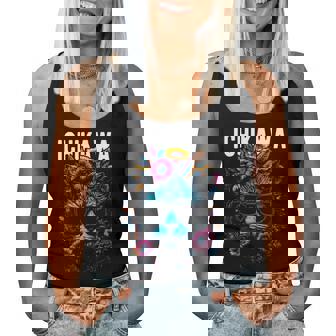 市川市 サングラスをかけた猫と花のデザイン レディースタンクトップ - Kawaiitshirt