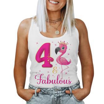 4 & Fabulous Flamingo Lovers 4Th Birthday Bday Party Women Tank Top - Thegiftio