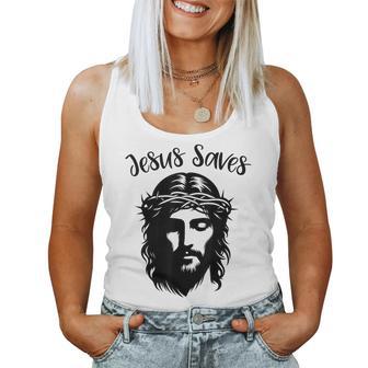 Beautiful Jesus Face Crown Of Thorns Christian Faith Saves Women Tank Top - Monsterry