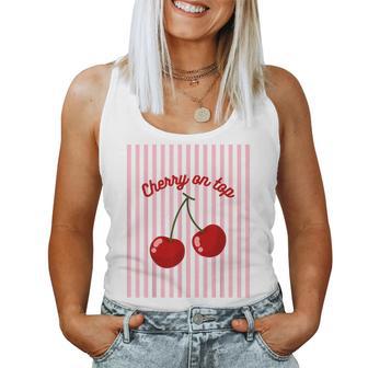 Cherry On Top Cherry Pink Striped Cherry Girl Aesthetic Women Tank Top - Monsterry