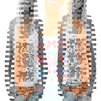 Coquette Bow 4Th Of July Preppy Usa American Flag Girl Women Women Tank Top | Mazezy