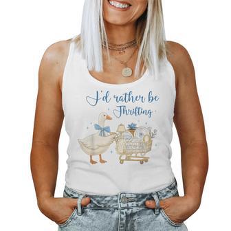 Coquette Cute Silly Goose Duck I’D Rather Be Thrifting Women Tank Top - Thegiftio UK