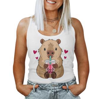 Cute Capybara Kawaii Anime Drinking Bubble Tea Lover Girls Women Tank Top - Monsterry