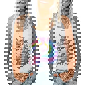 Cute Unicorn With Rainbow Mane Unicorn Women Tank Top - Monsterry