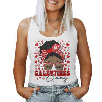 Galentines Gang Black Messy Bun Afro Galentine's Day Women Tank Top | Mazezy