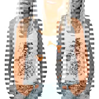 Halloween Skeleton Coffee Messy Bun For Halloween Women Tank Top - Thegiftio