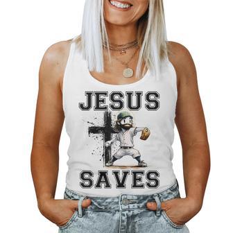 Jesus Saves Baseball Religious Christian Faith Cross Women Tank Top - Thegiftio UK