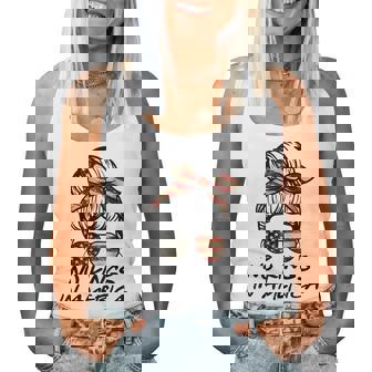 No Kings In America Messy Bun Usa Flag No Kings Women Tank Top | Mazezy