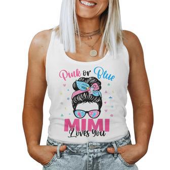 Pink Or Blue Mimi Loves You Gender Reveal Messy Bun Women Tank Top - Monsterry