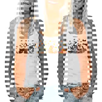 Retro Black Cats Fall Autumn Vibe Leaves Falling Women Tank Top - Seseable