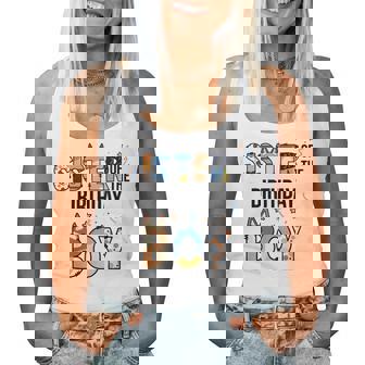 Sister Of The Birthday Boy Party Blue Dog Lover Matching Women Tank Top - Monsterry