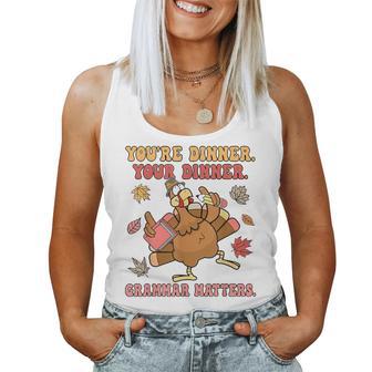 Thanksgiving Grammar Thankful English Teacher Fall Turkey Women Tank Top - Thegiftio UK