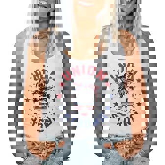 Union Strong For Labor Day Messy Bun Usa Flag Women Tank Top - Thegiftio