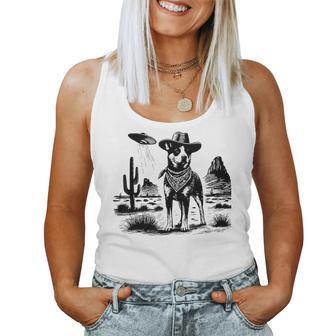 Vintage Heeler Ufo Western Cowboy Australian Cattle Dog Mom Women Tank Top | Mazezy