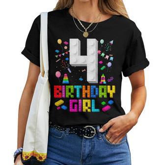 4Th Birthday Girl Master Builder 4 Years Old Building Block Women T-shirt - Thegiftio