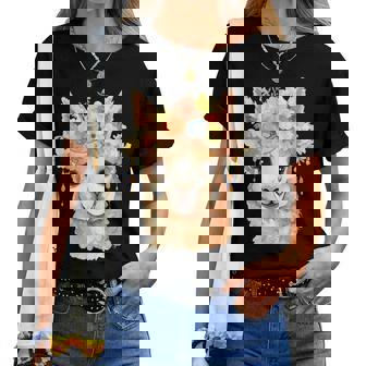 Alpaca With Flowers Cute Alpaca And Llama Women T-shirt - Thegiftio