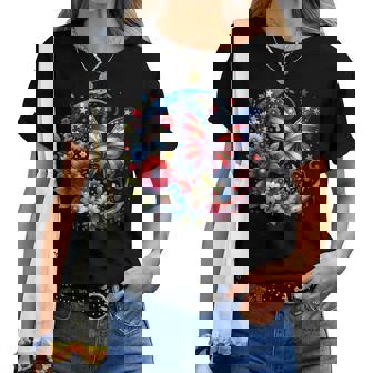 American Flag Red White Blue Butterfly Women T-shirt - Thegiftio