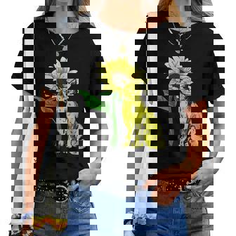 Animal Gato Floristaol Hippie Flor Amarilla Girasol Cuello Camiseta de mujer - Regaloses