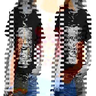 Anime Mignon Chat Amoureux Kawaii Manga Otaku Anime Fille Rose Manche Longue T-shirt femme - Cadeauxyz