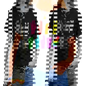 Anti Trump Hand Sign Lgbt Sign Language Lgbtq Rainbow Asl Women T-shirt | Seseable UK