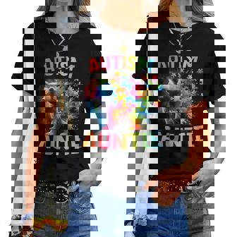 Autism Auntie Colorful Rainbow Auntie Bear Autism Awareness Women T-shirt - Thegiftio