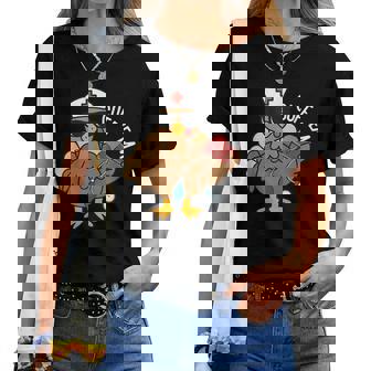 Autumn Cuff 'Em Turkey Nurse Rn Thanksgiving Women T-shirt | Mazezy