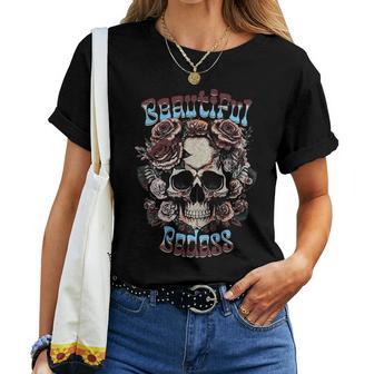 Beautiful Badass Floral Skull On Back Women T-shirt - Thegiftio UK